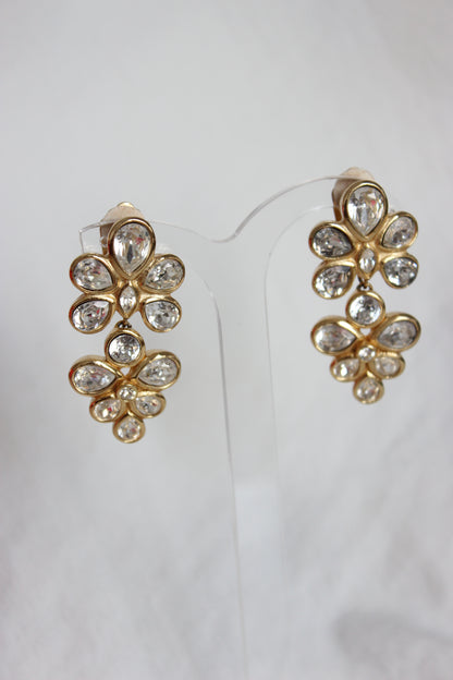 1980s Christian Dior Vintage Clip-On Earrings – Gold-Plated & Faceted Glass Stones