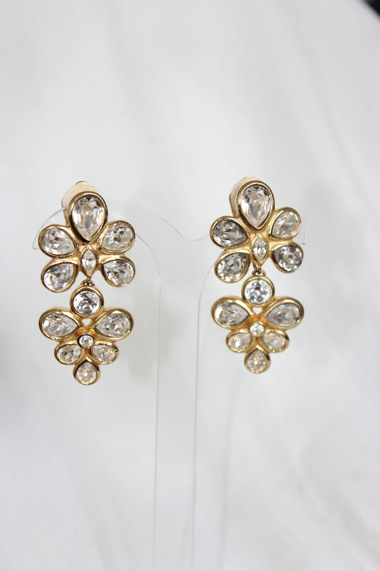 1980s Christian Dior Vintage Clip-On Earrings – Gold-Plated & Faceted Glass Stones