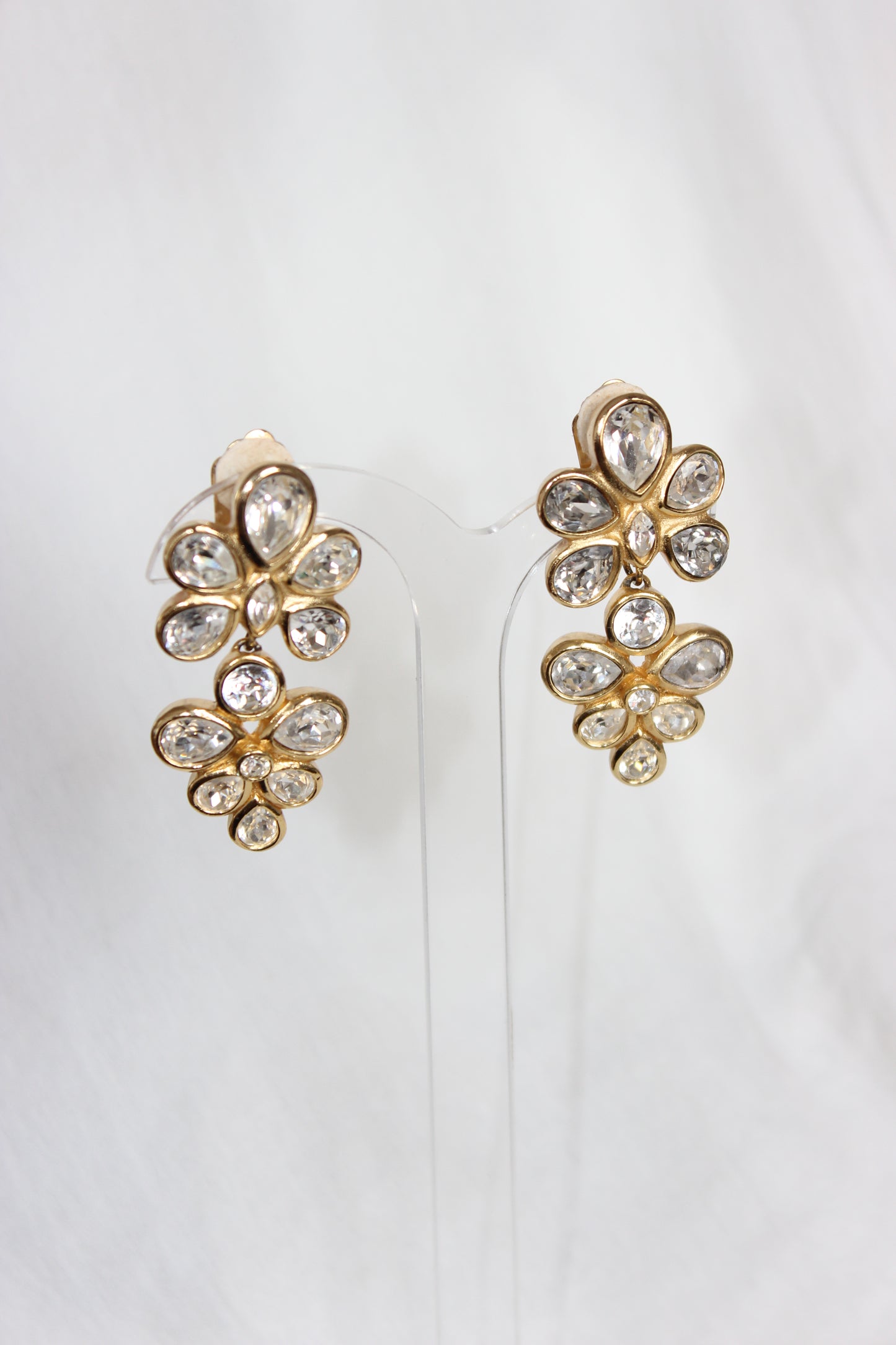 1980s Christian Dior Vintage Clip-On Earrings – Gold-Plated & Faceted Glass Stones