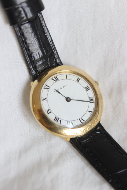 Lancel Vintage 1970s Quartz Watch – Roman Numerals & Gold-Tone Bezel