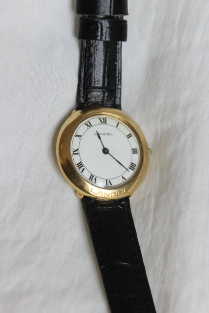 Lancel Vintage 1970s Quartz Watch – Roman Numerals & Gold-Tone Bezel