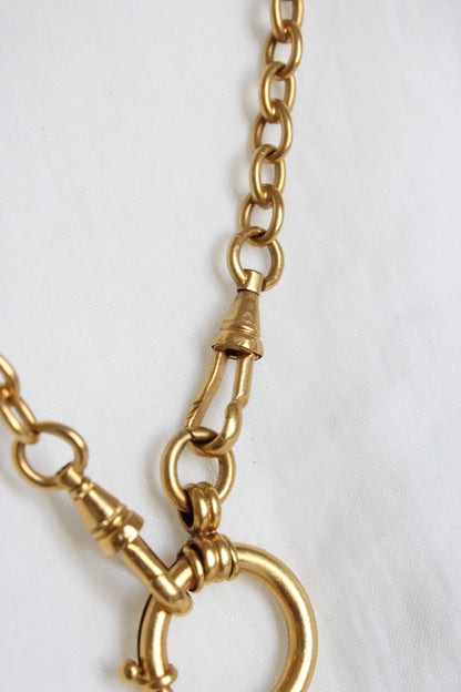 Creation #006 Vintage Gold Plated Pocket Watch Chain with Limpid Heart Crystal