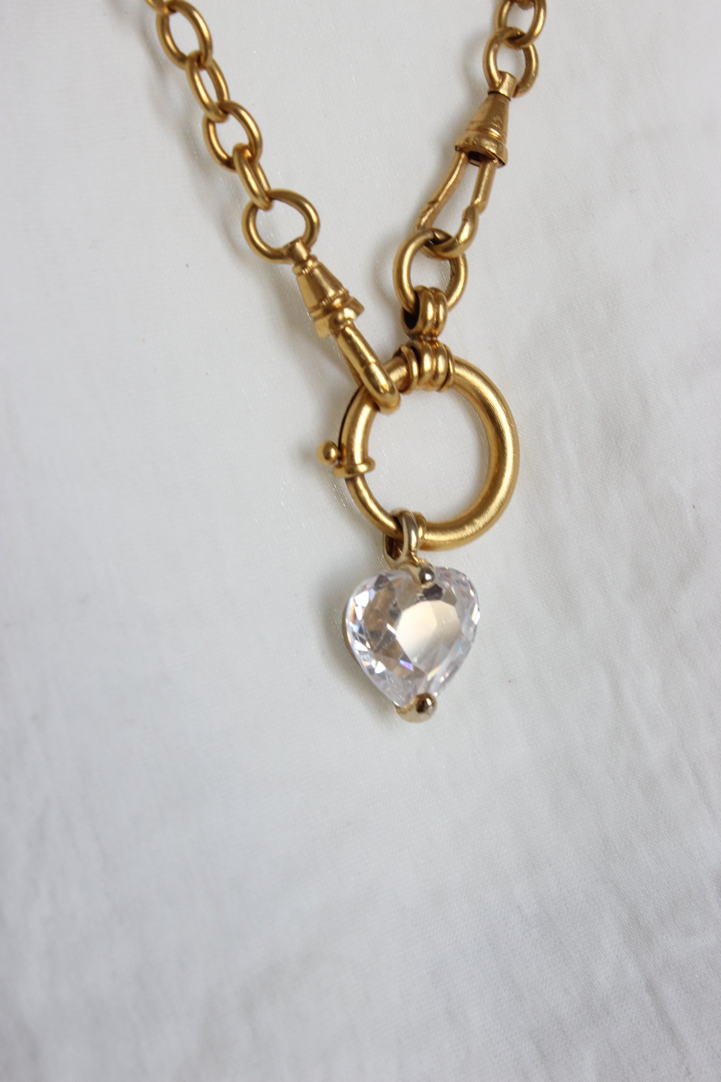 Creation #006 Vintage Gold Plated Pocket Watch Chain with Limpid Heart Crystal