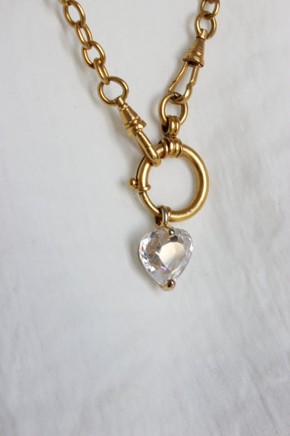 Creation #006 Vintage Gold Plated Pocket Watch Chain with Limpid Heart Crystal