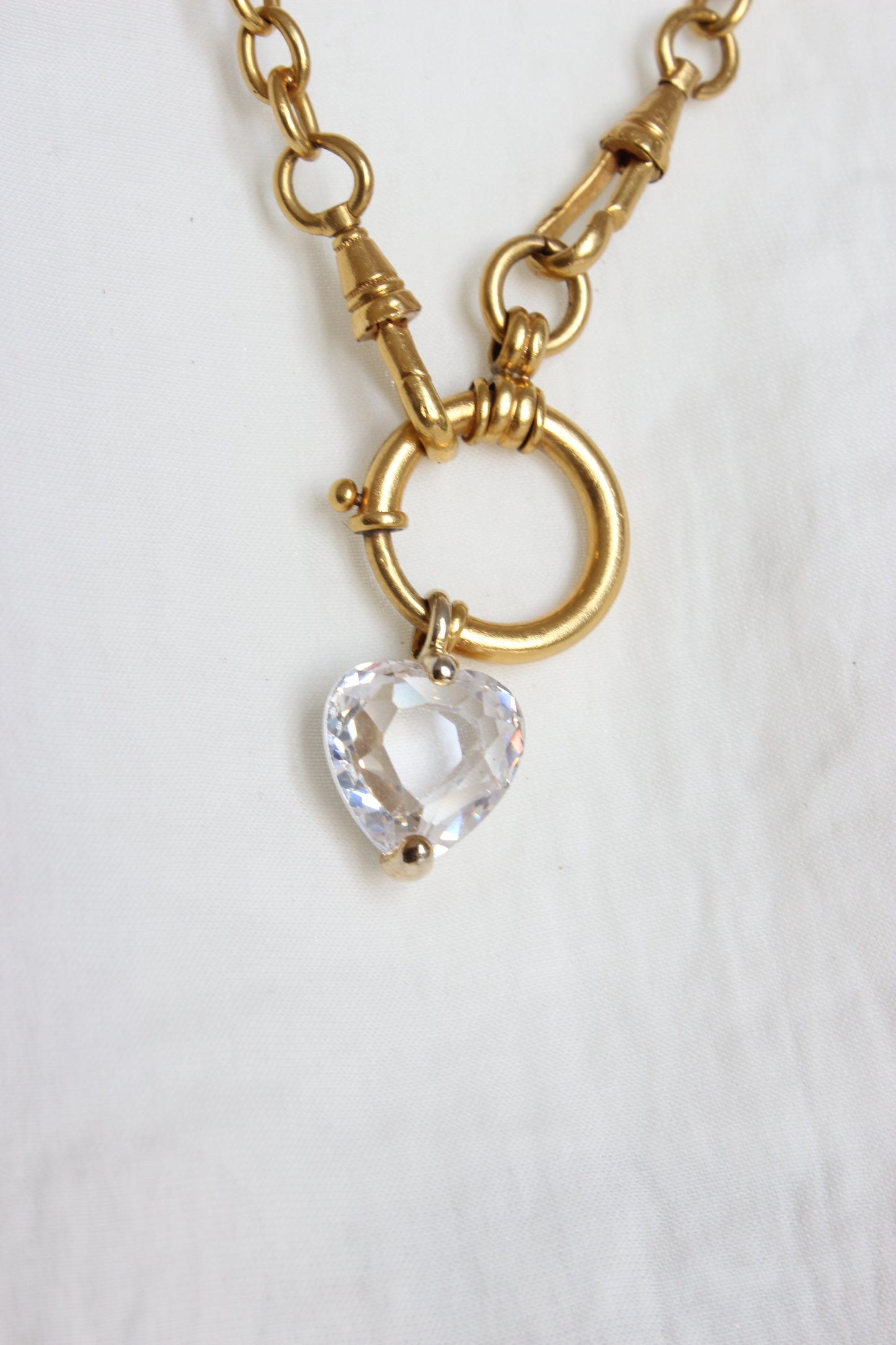 Creation #006 Vintage Gold Plated Pocket Watch Chain with Limpid Heart Crystal