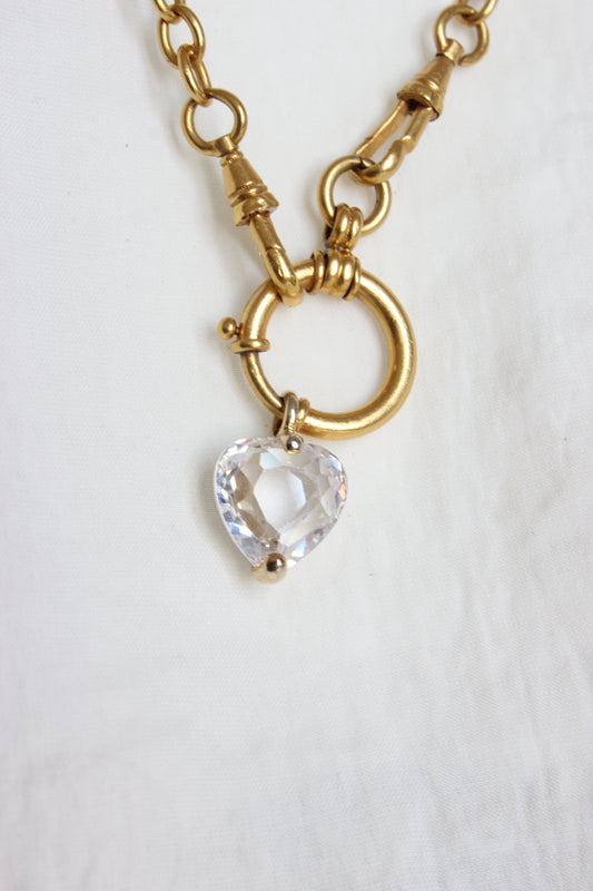 Creation #006 Vintage Gold Plated Pocket Watch Chain with Limpid Heart Crystal