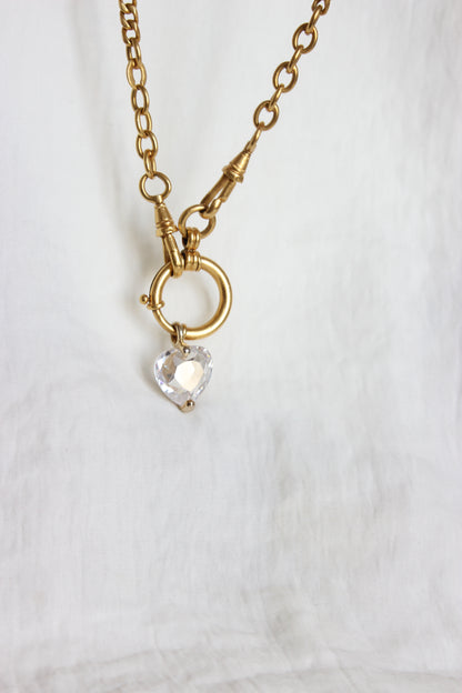 Creation #006 Vintage Gold Plated Pocket Watch Chain with Limpid Heart Crystal