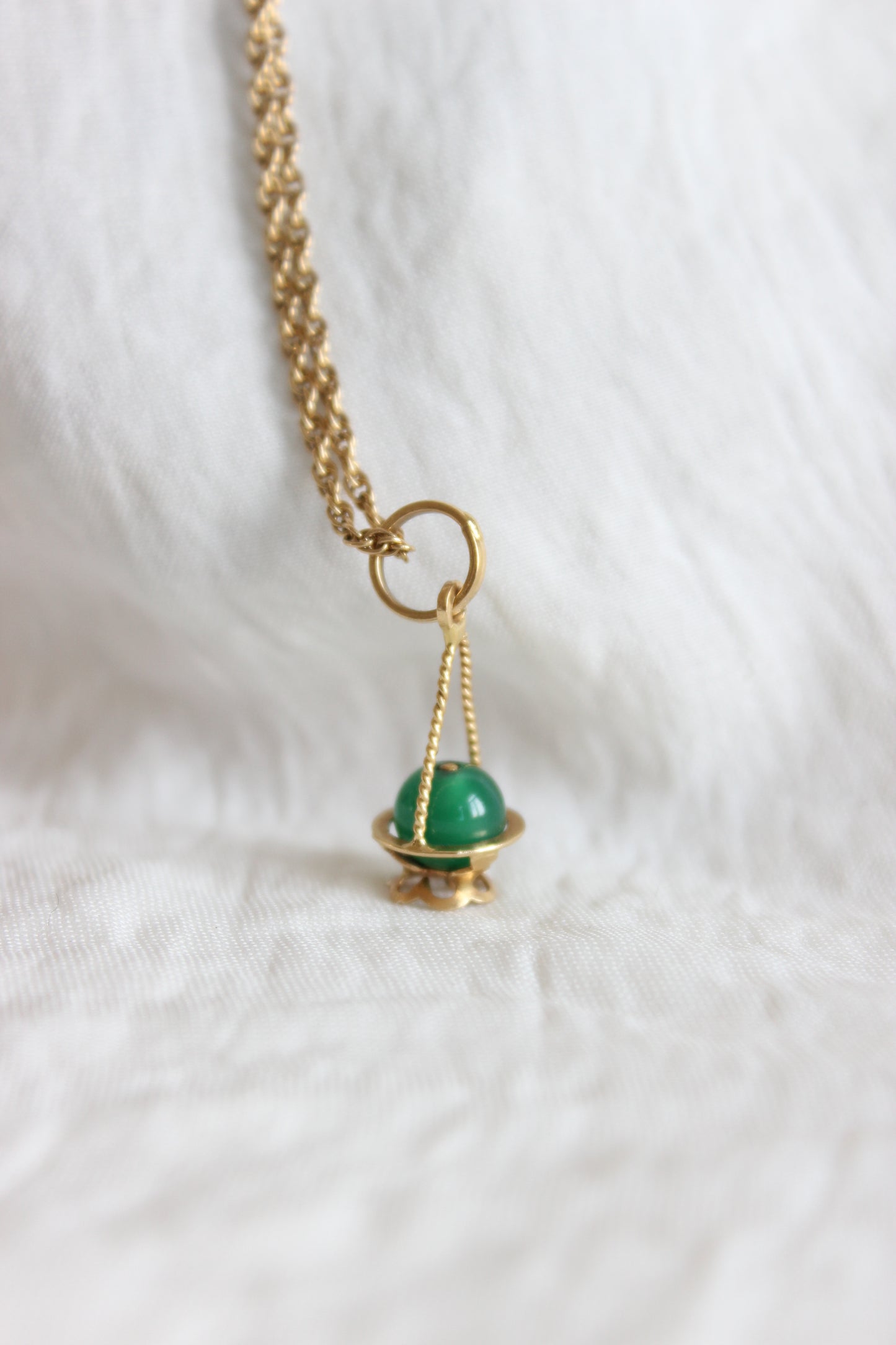 Antique 18k Gold Miniature Cauldron Pendant with Twisted Gold Wire & Green Pearl