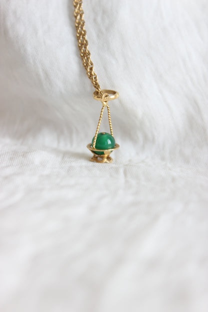 Antique 18k Gold Miniature Cauldron Pendant with Twisted Gold Wire & Green Pearl