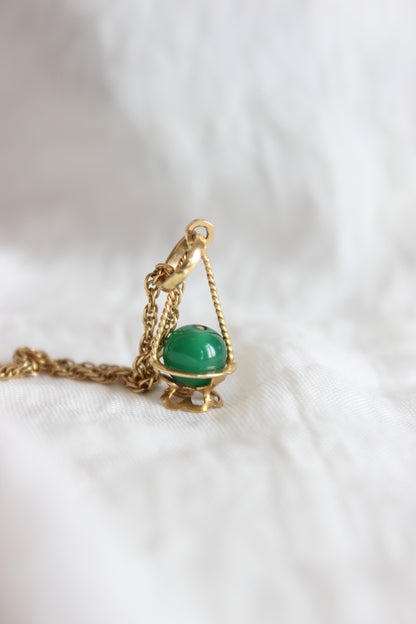 Antique 18k Gold Miniature Cauldron Pendant with Twisted Gold Wire & Green Pearl