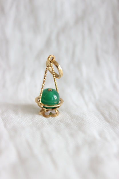 Antique 18k Gold Miniature Cauldron Pendant with Twisted Gold Wire & Green Pearl