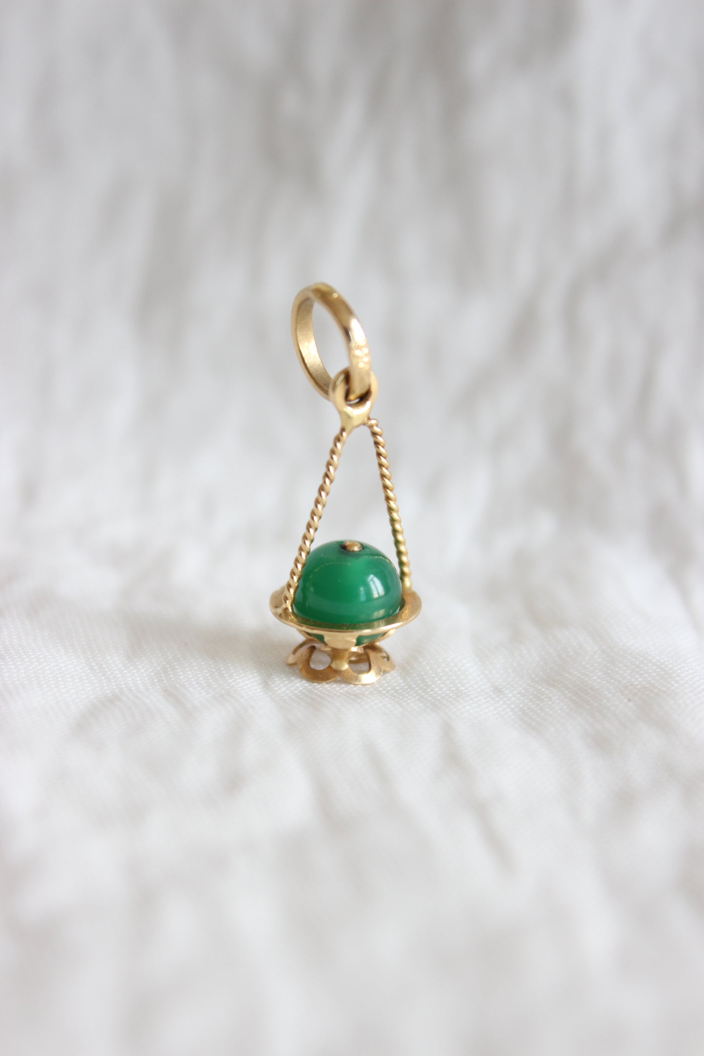 Antique 18k Gold Miniature Cauldron Pendant with Twisted Gold Wire & Green Pearl