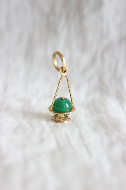 Antique 18k Gold Miniature Cauldron Pendant with Twisted Gold Wire & Green Pearl