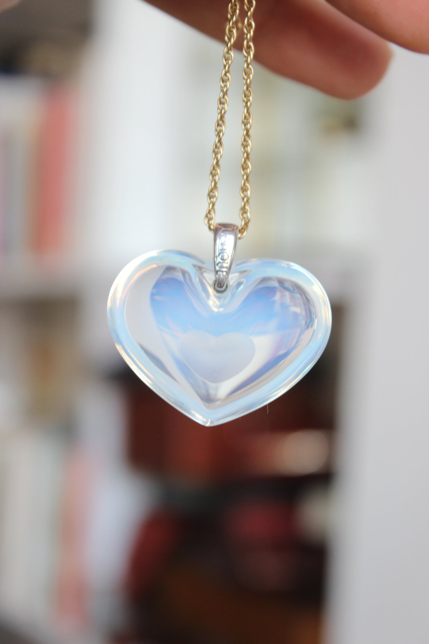 Lalique Opalescent "Heart-Within-a-Heart" Pendant – Rare & In Original Box