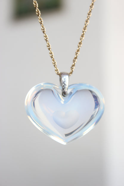 Lalique Opalescent "Heart-Within-a-Heart" Pendant – Rare & In Original Box