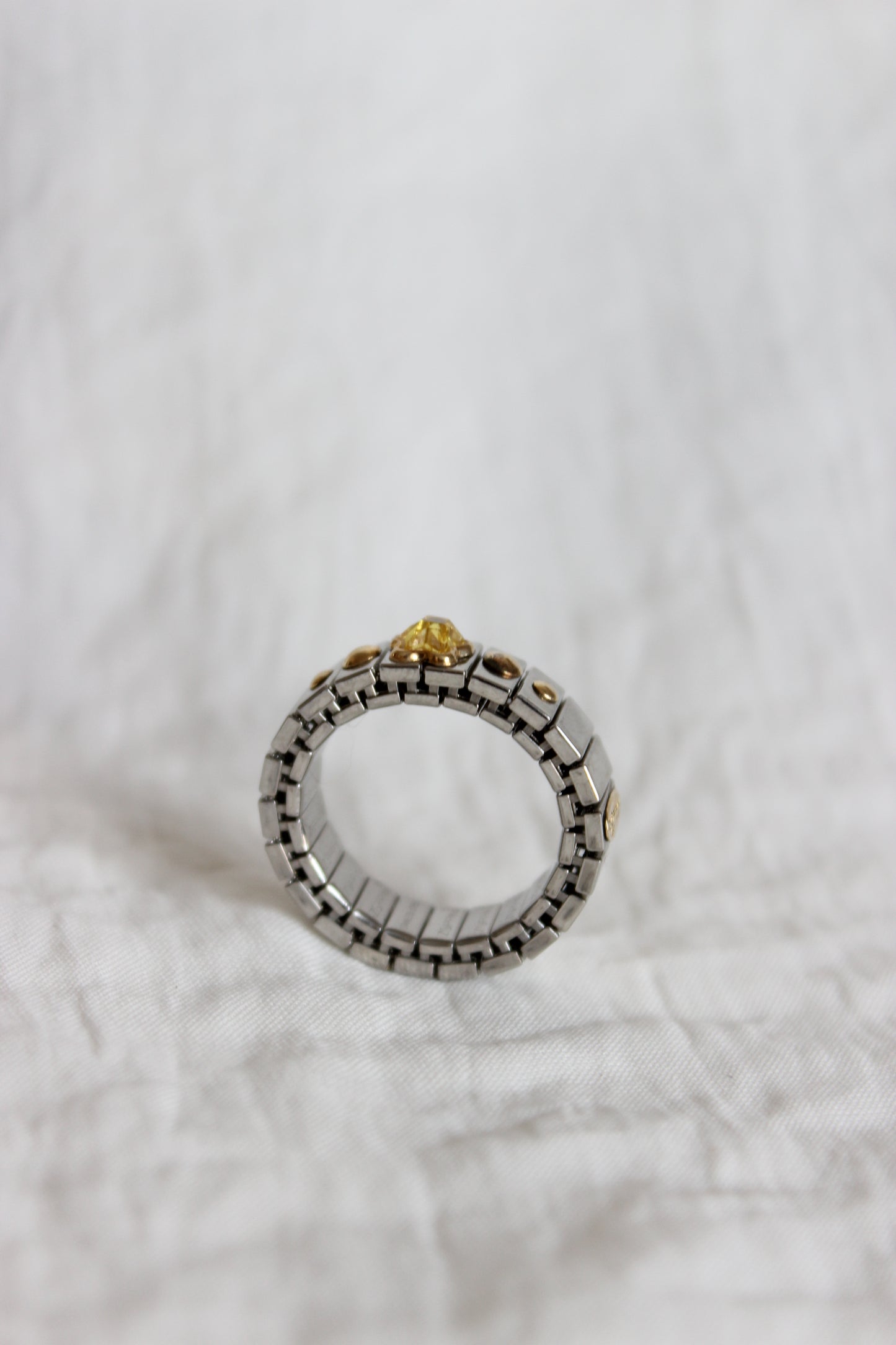 Unique Design Zoppini Italian Ring in 18k Gold & Steel with Star-Cut Citrine