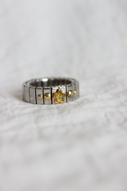 Unique Design Zoppini Italian Ring in 18k Gold & Steel with Star-Cut Citrine