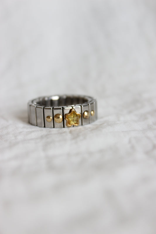 Unique Design Zoppini Italian Ring in 18k Gold & Steel with Star-Cut Citrine