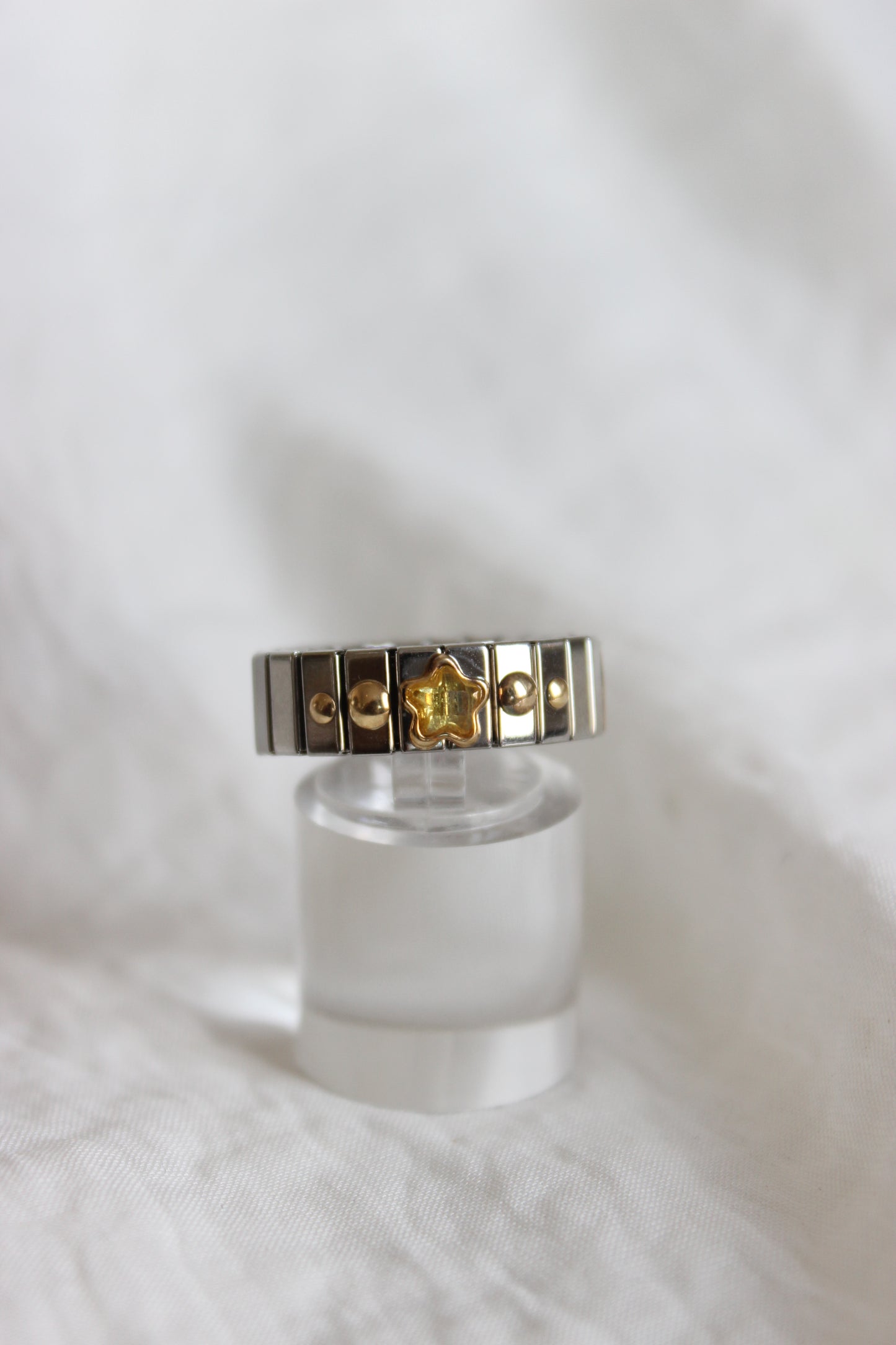 Unique Design Zoppini Italian Ring in 18k Gold & Steel with Star-Cut Citrine