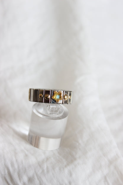 Unique Design Zoppini Italian Ring in 18k Gold & Steel with Star-Cut Citrine