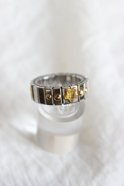 Unique Design Zoppini Italian Ring in 18k Gold & Steel with Star-Cut Citrine