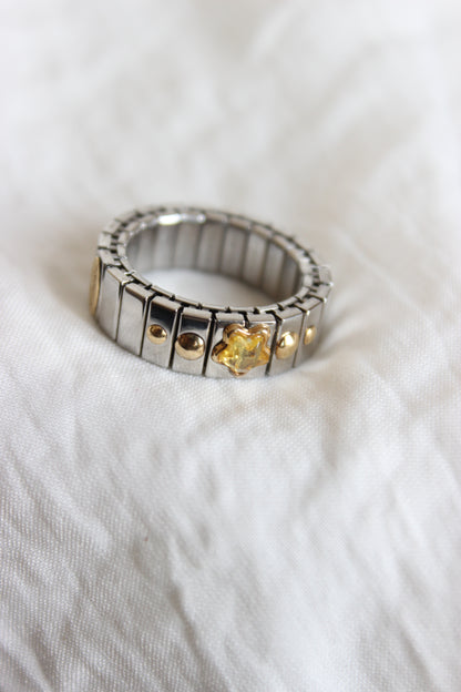 Unique Design Zoppini Italian Ring in 18k Gold & Steel with Star-Cut Citrine