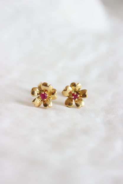 18k Gold Flower Earrings with Rubies from the 90's