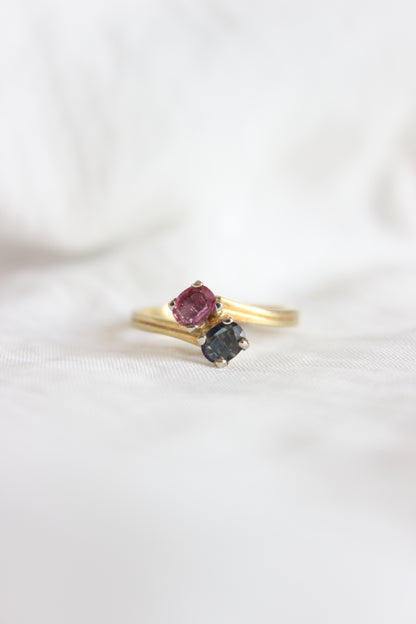 "Toi et Moi" Ring – Pink & Blue Sapphire Duo in 18k White Gold