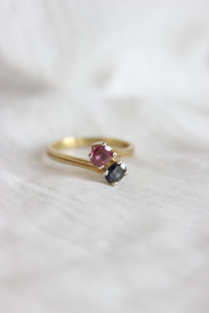 "Toi et Moi" Ring – Pink & Blue Sapphire Duo in 18k White Gold