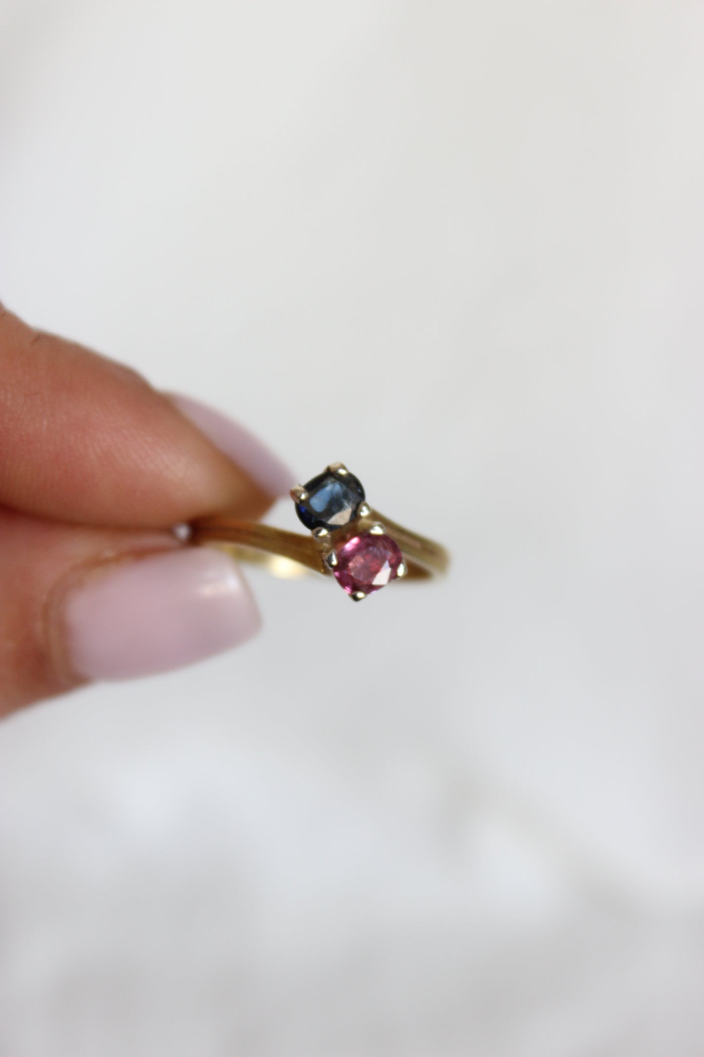 "Toi et Moi" Ring – Pink & Blue Sapphire Duo in 18k White Gold