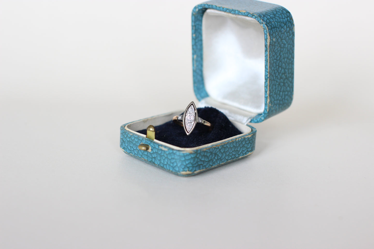 1920s "Eye" or Marquise-Shaped Ring – Rose, Yellow & White 18k Gold – Old Cut Diamond Center (approx. 0.25ct)