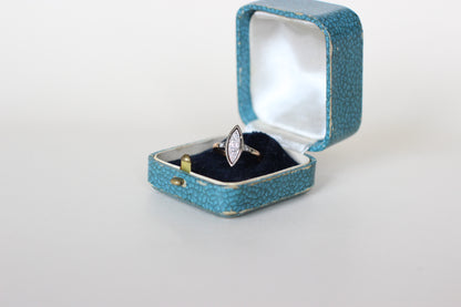 1920s "Eye" or Marquise-Shaped Ring – Rose, Yellow & White 18k Gold – Old Cut Diamond Center (approx. 0.25ct)