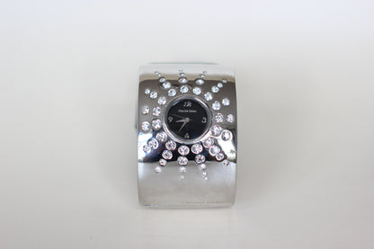 Charles Delon Vintage Statement Bangle Watch – 1990s, Black Dial, Star with Rhinestones,