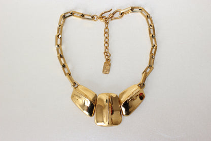 Extremely Rare Yves Saint Laurent Gold-Plated Necklace – Crocodile Scale Motif, 1980s–90s, Signed