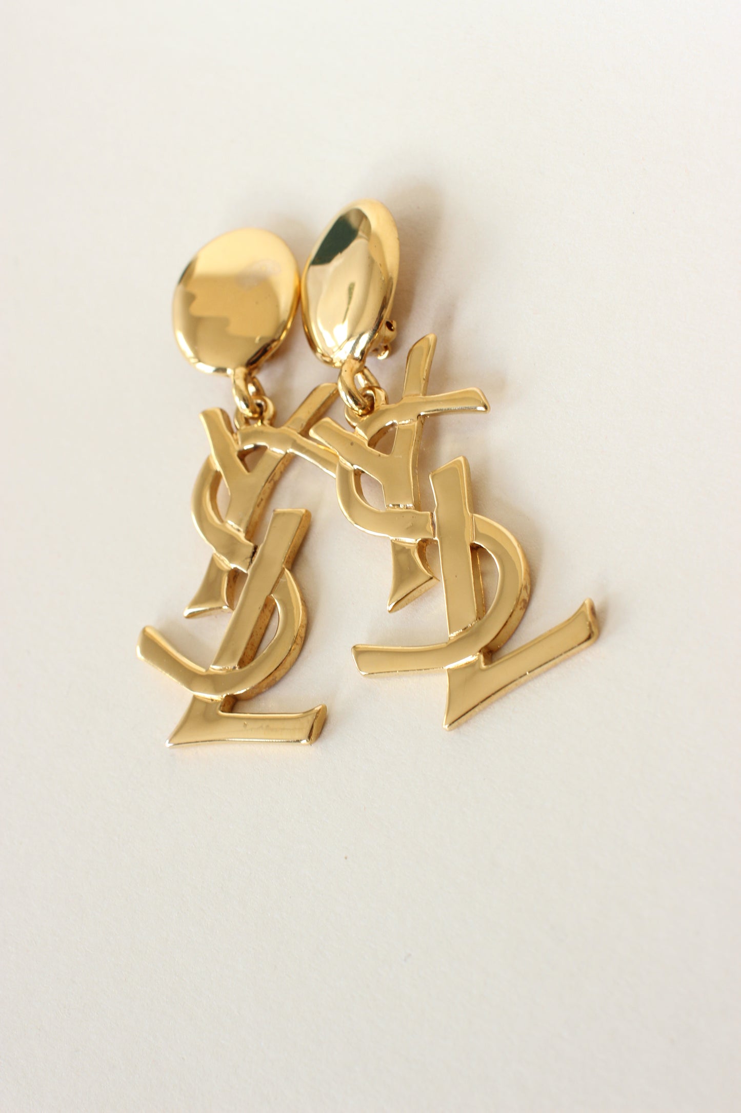 1980s Yves Saint Laurent Gold-Tone Logo Earrings