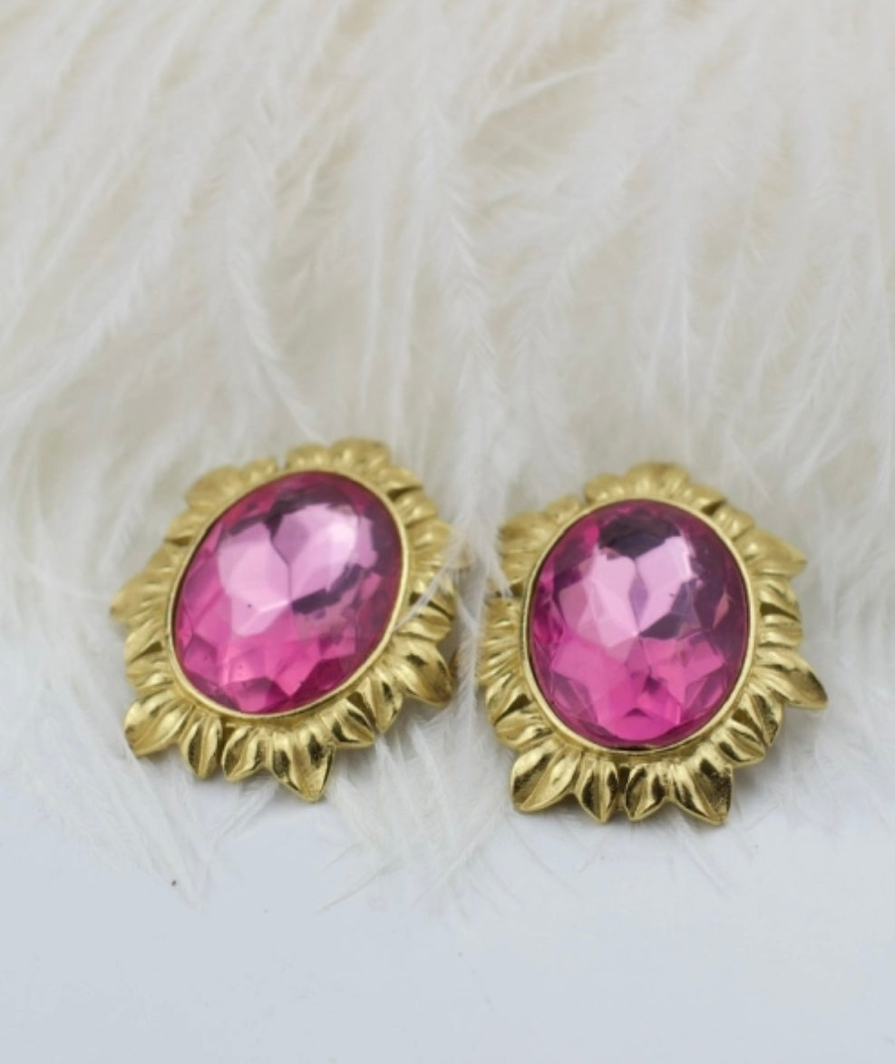 Rare : Trifari Kunio Matsumoto 1970’s Gold Tone Pink Crystal Set