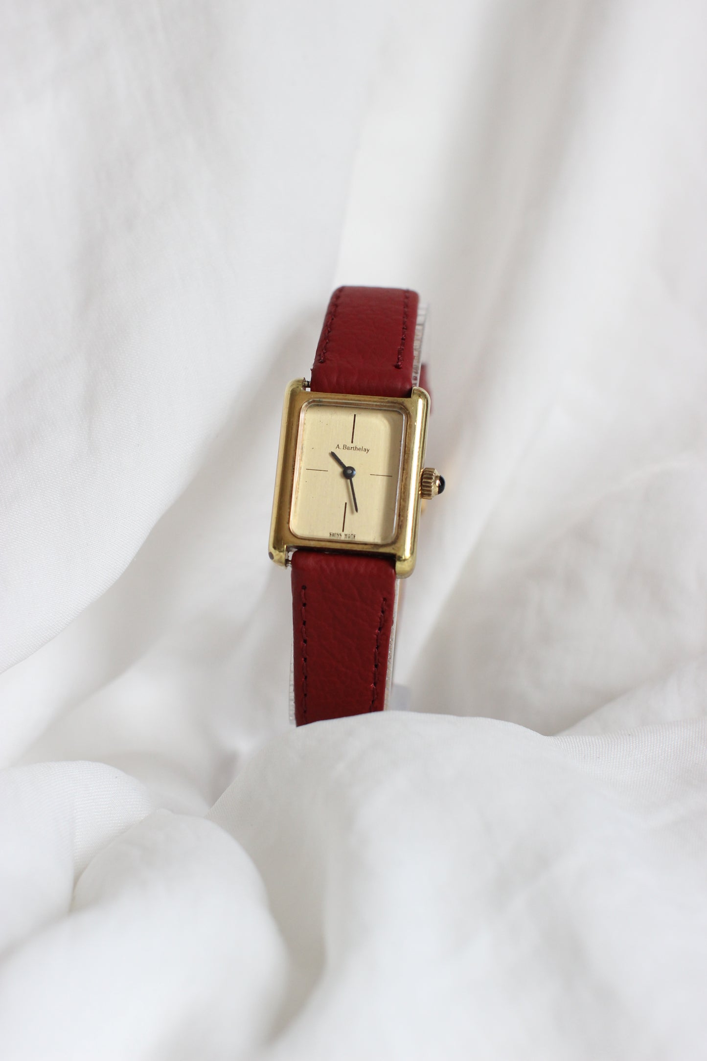 Vintage A. Berthelay Tank Watch – Dark Red Leather Strap