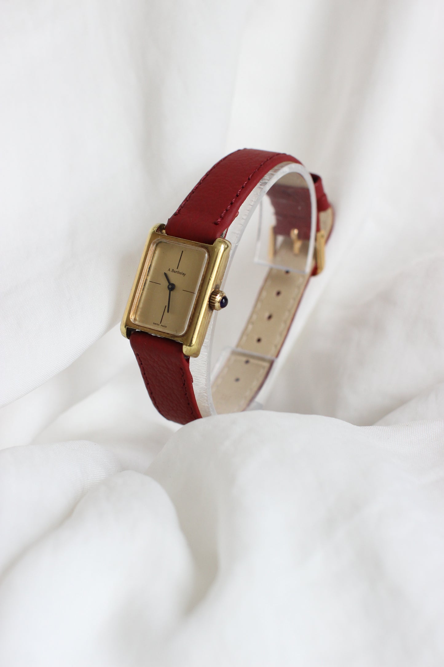 Vintage A. Berthelay Tank Watch – Dark Red Leather Strap