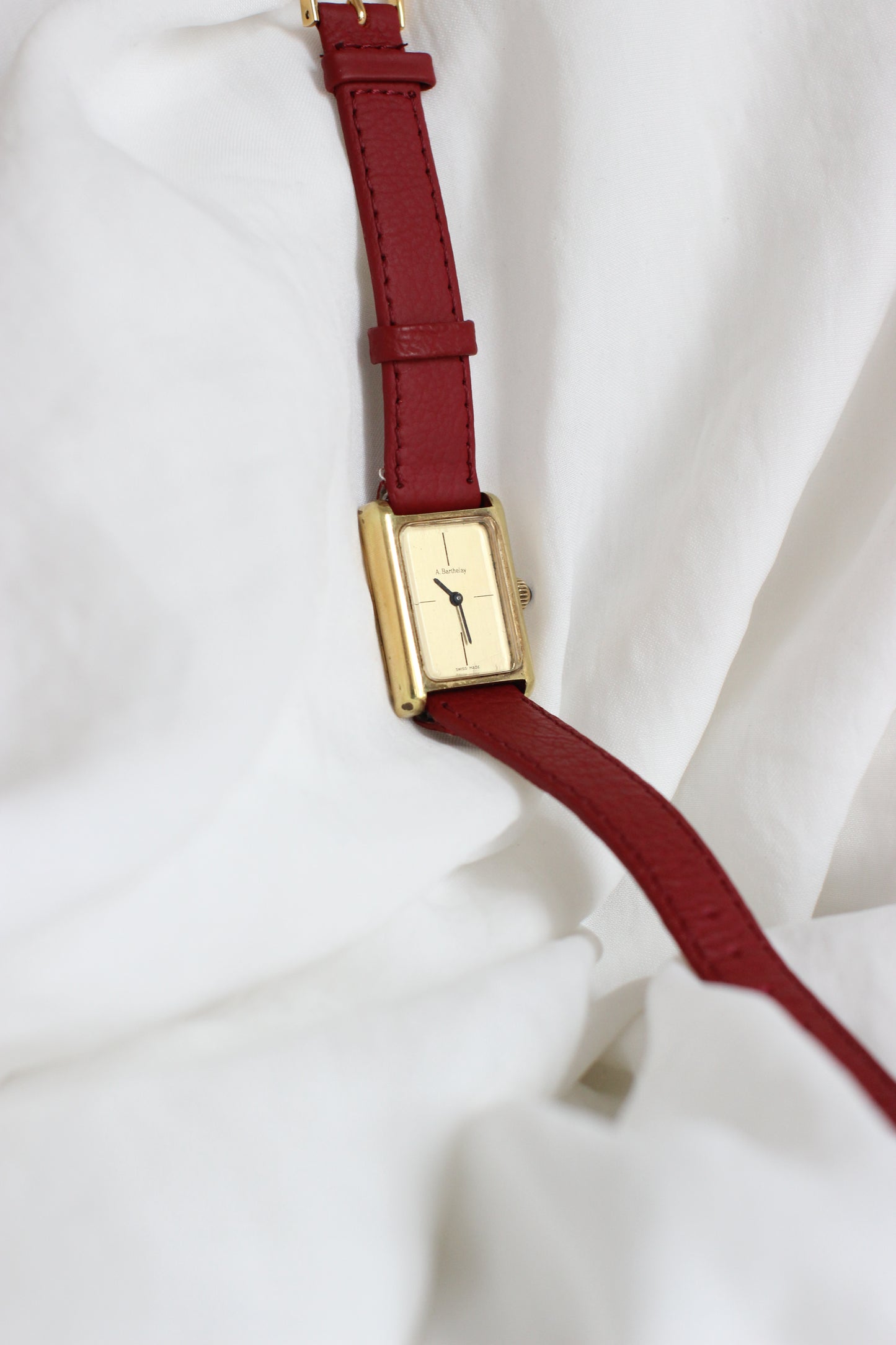 Vintage A. Berthelay Tank Watch – Dark Red Leather Strap