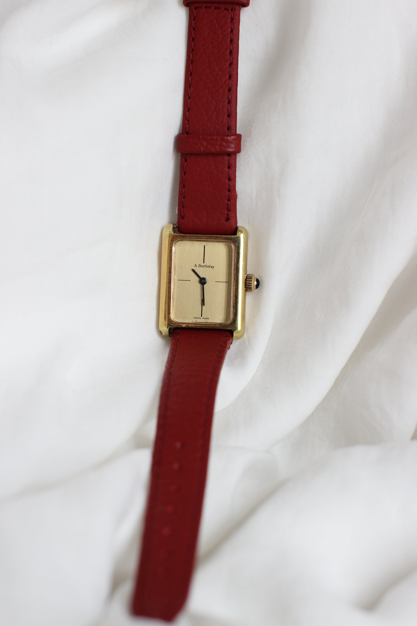 Vintage A. Berthelay Tank Watch – Dark Red Leather Strap