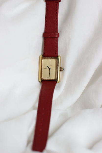Vintage A. Berthelay Tank Watch – Dark Red Leather Strap