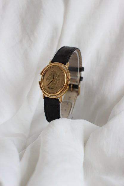 Vintage 1980s Rodania Rotating Gold-Plated Watch with Horse Motif