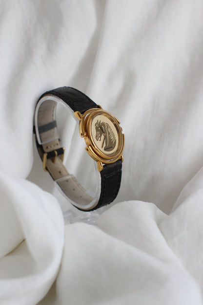 Vintage 1980s Rodania Rotating Gold-Plated Watch with Horse Motif