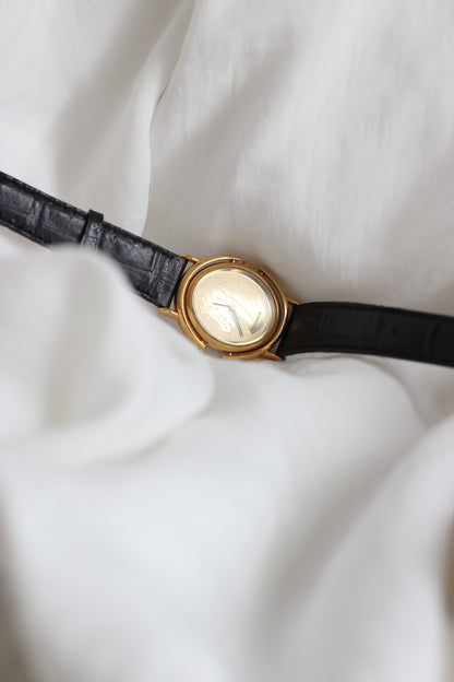 Vintage 1980s Rodania Rotating Gold-Plated Watch with Horse Motif