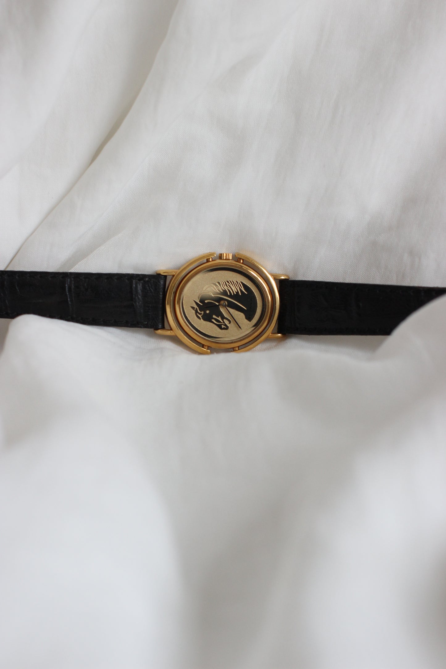Vintage 1980s Rodania Rotating Gold-Plated Watch with Horse Motif