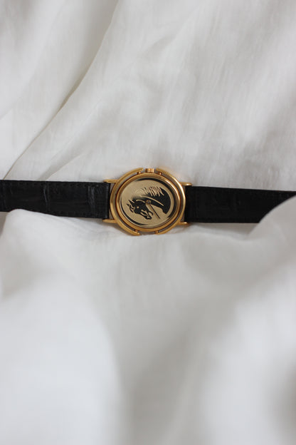 Vintage 1980s Rodania Rotating Gold-Plated Watch with Horse Motif