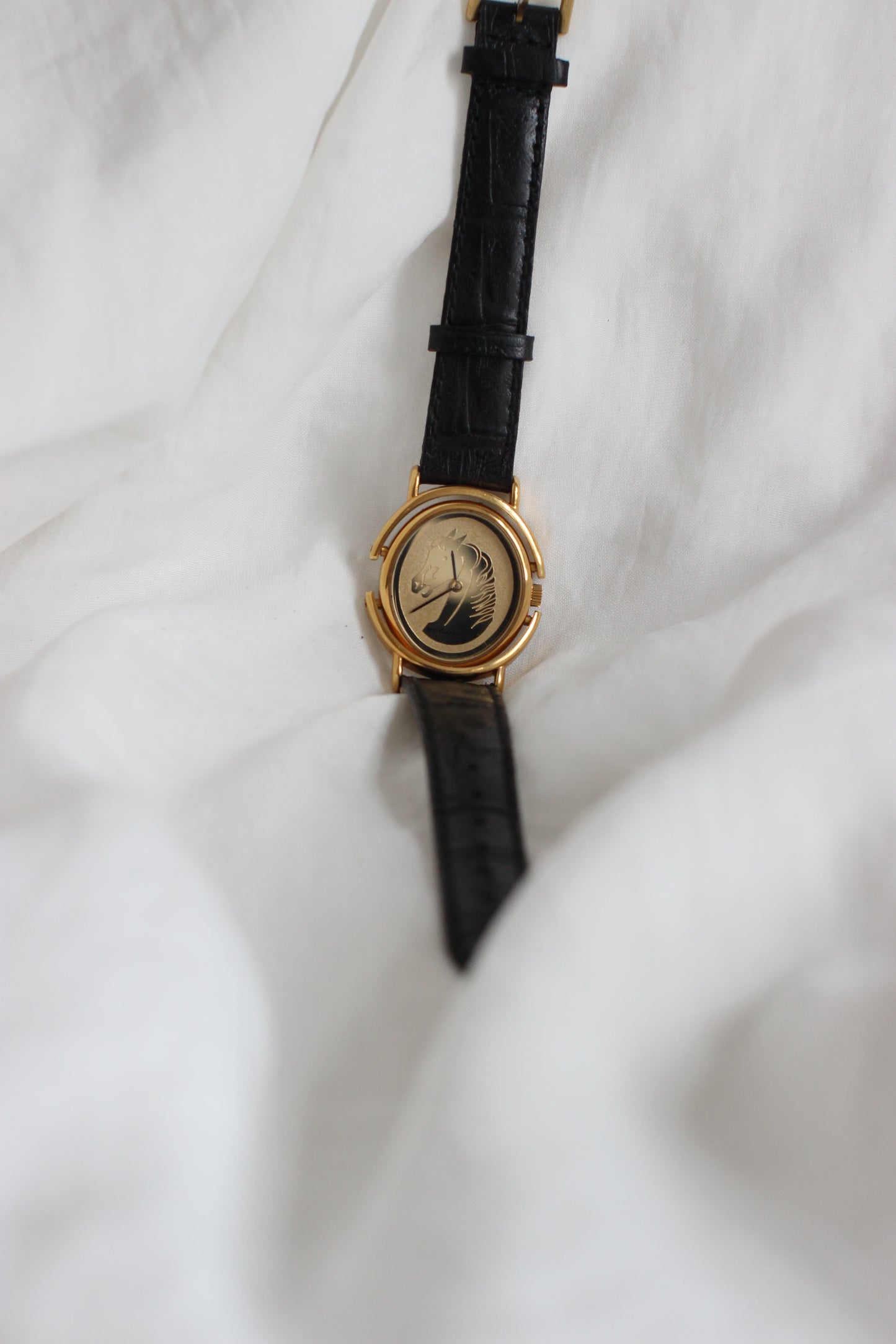 Vintage 1980s Rodania Rotating Gold-Plated Watch with Horse Motif