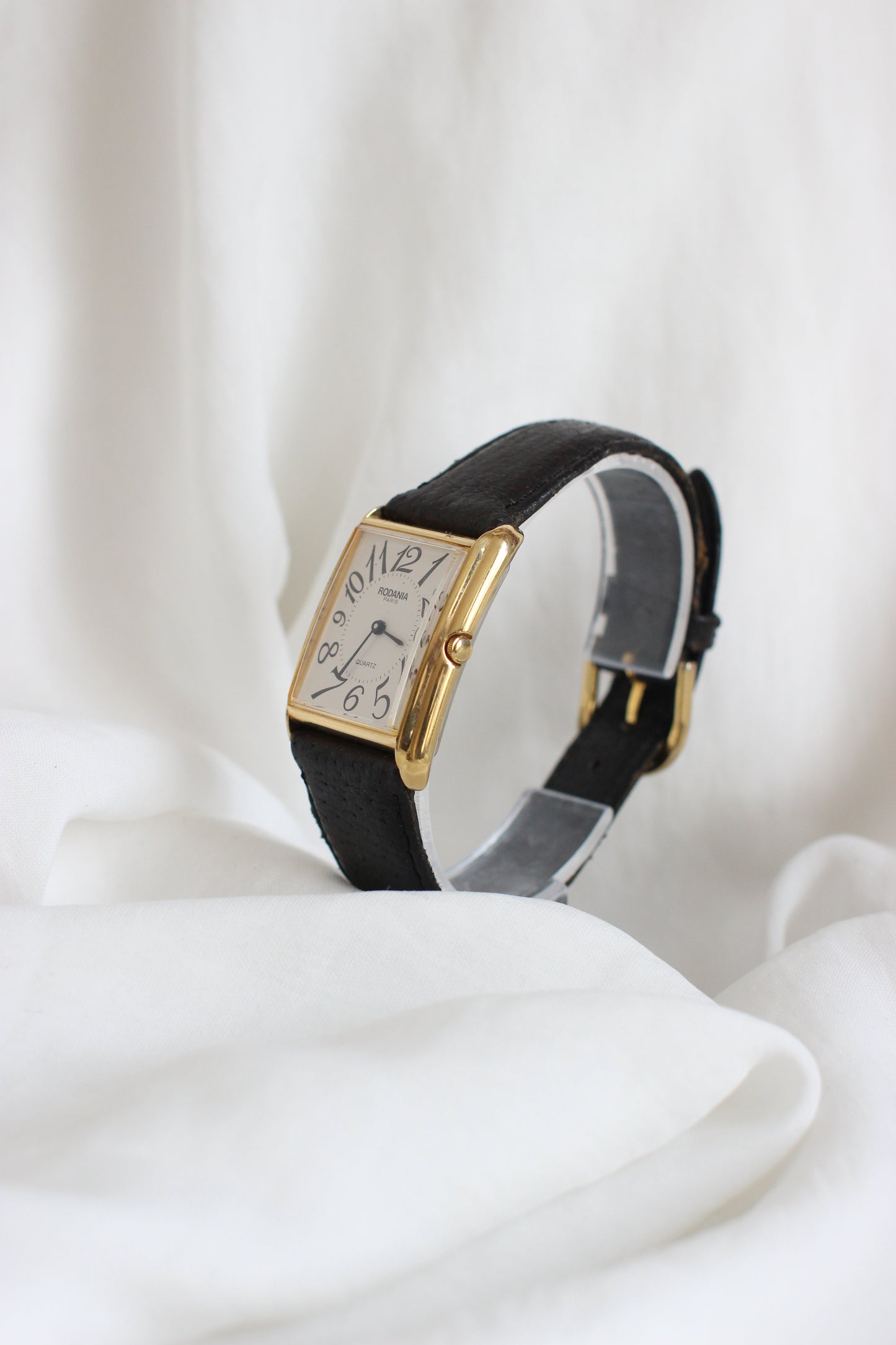 Rodania 1980s Large Tank Watch – White Dial with Roman Numerals