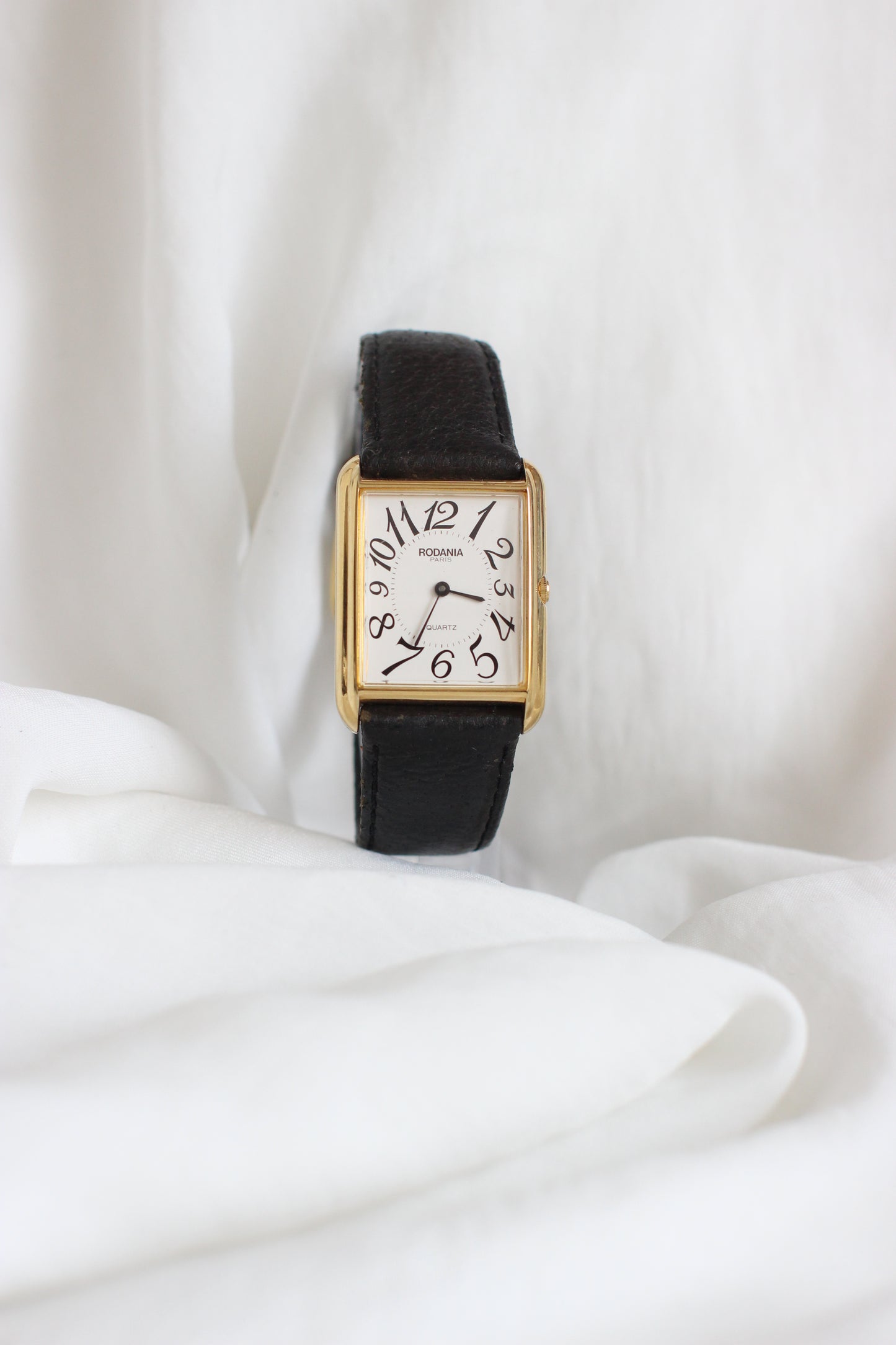 Rodania 1980s Large Tank Watch – White Dial with Roman Numerals