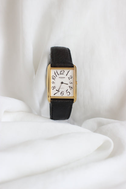 Rodania 1980s Large Tank Watch – White Dial with Roman Numerals